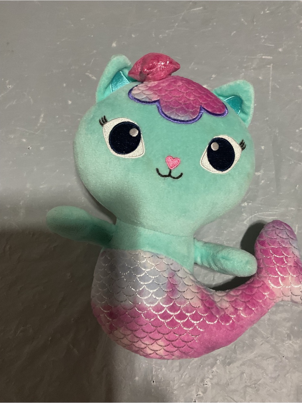 Mint Green Mermaid Cat Plush with Pink Shimmer Tail 12 in